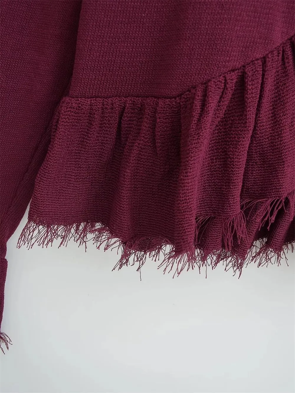 Women's Ruffled Lace Up Loose Knit Shirt Dressy Casual Long Sleeve Office Work Shirts Tops