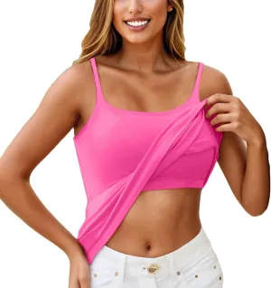 Womens Shelf Bra Tank Tops 2025 Basic Workout Camis Padded Yoga Shirt Cotton Undershirt