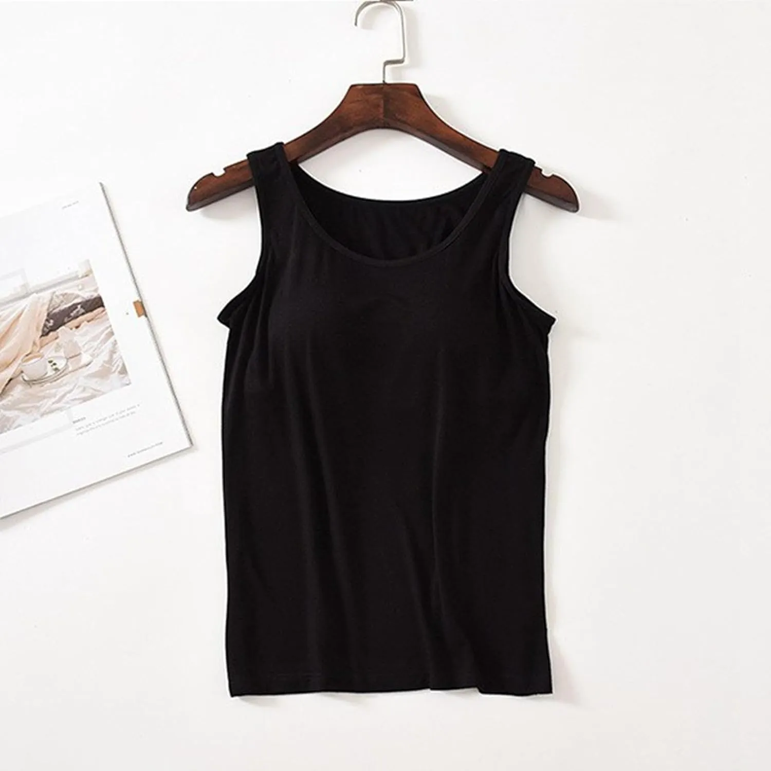 Women's Shelf Bra Tank Tops Adjustable Strap Soft Casual Camis Yoga Shirts Cotton Undershirt