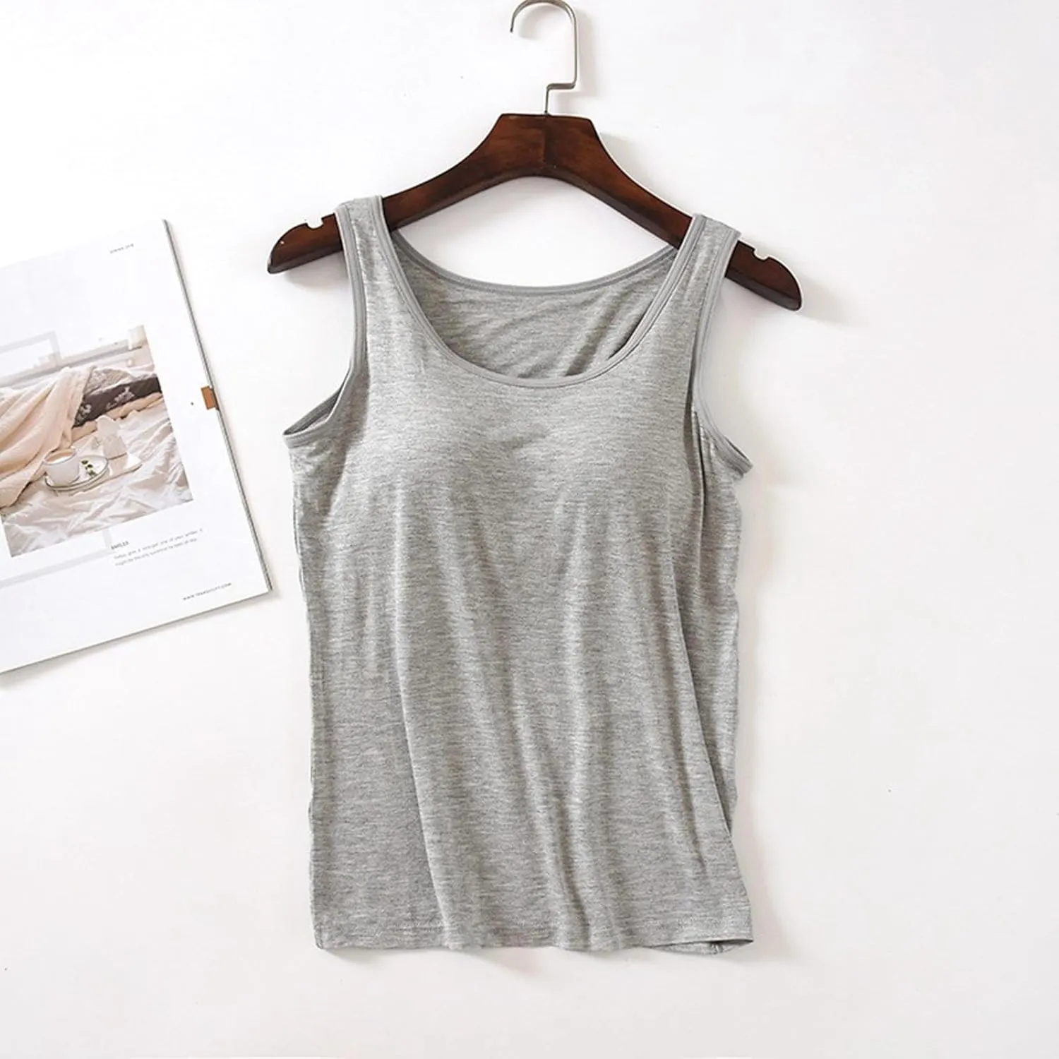 Women's Shelf Bra Tank Tops Adjustable Strap Soft Casual Camis Yoga Shirts Cotton Undershirt