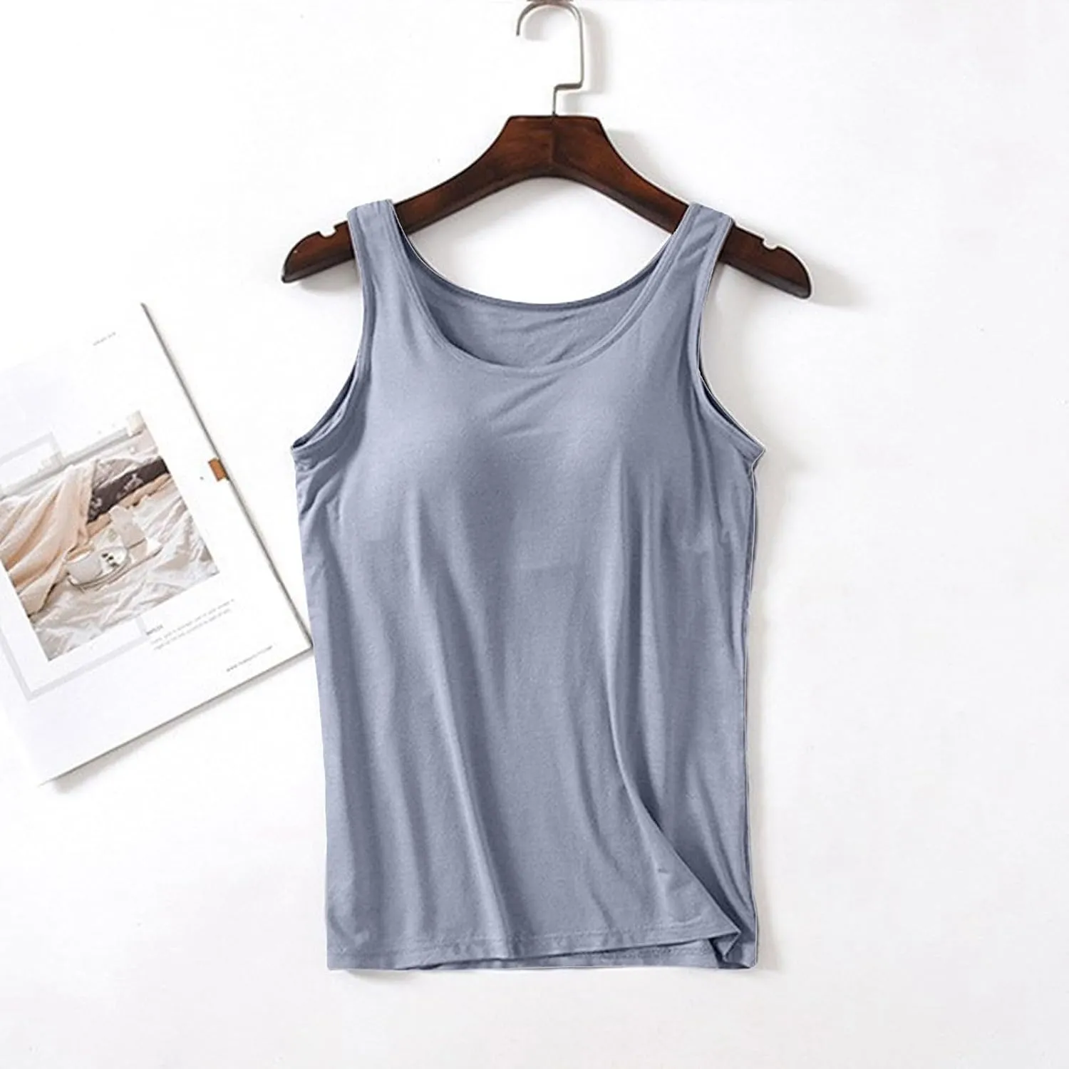 Women's Shelf Bra Tank Tops Adjustable Strap Soft Casual Camis Yoga Shirts Cotton Undershirt