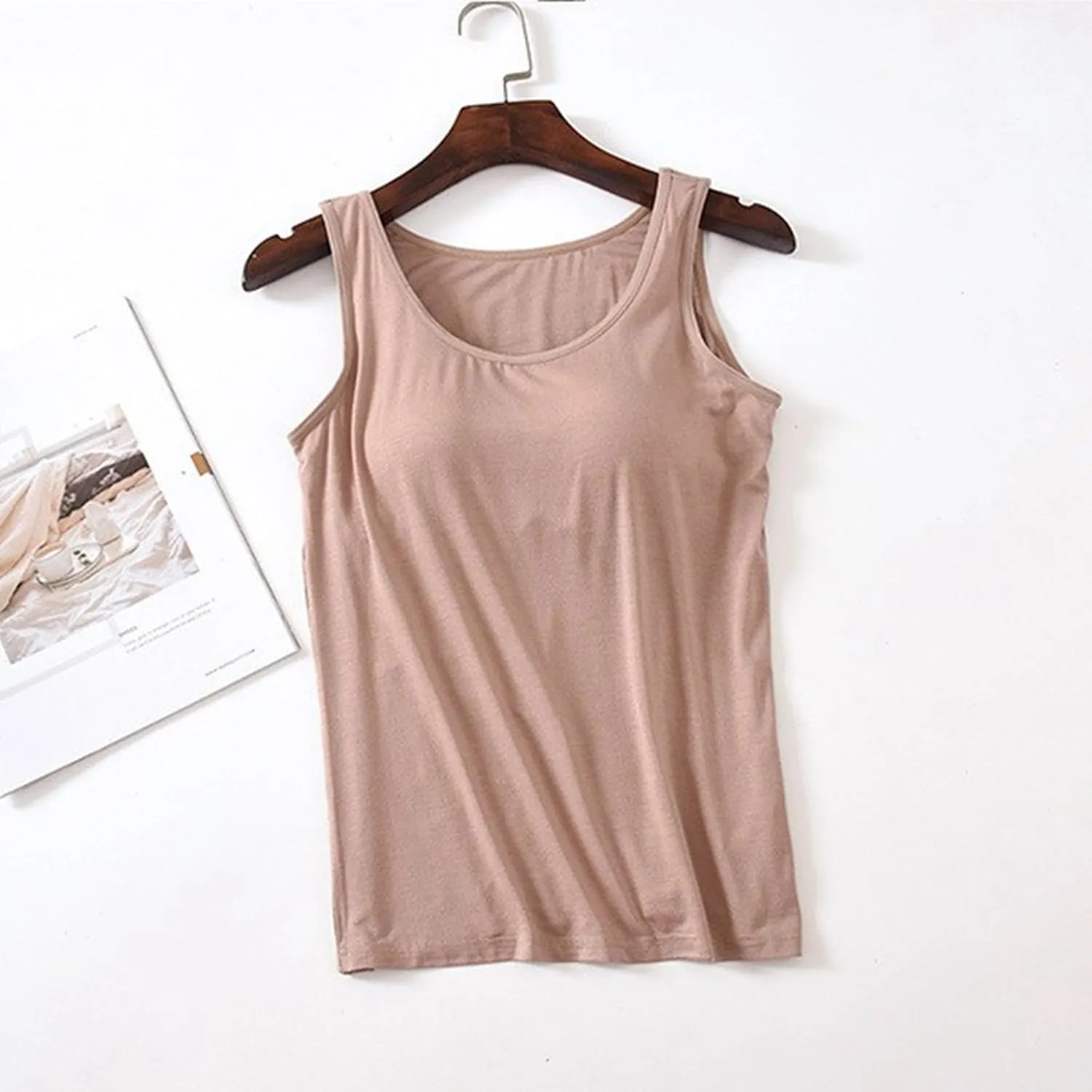 Women's Shelf Bra Tank Tops Adjustable Strap Soft Casual Camis Yoga Shirts Cotton Undershirt