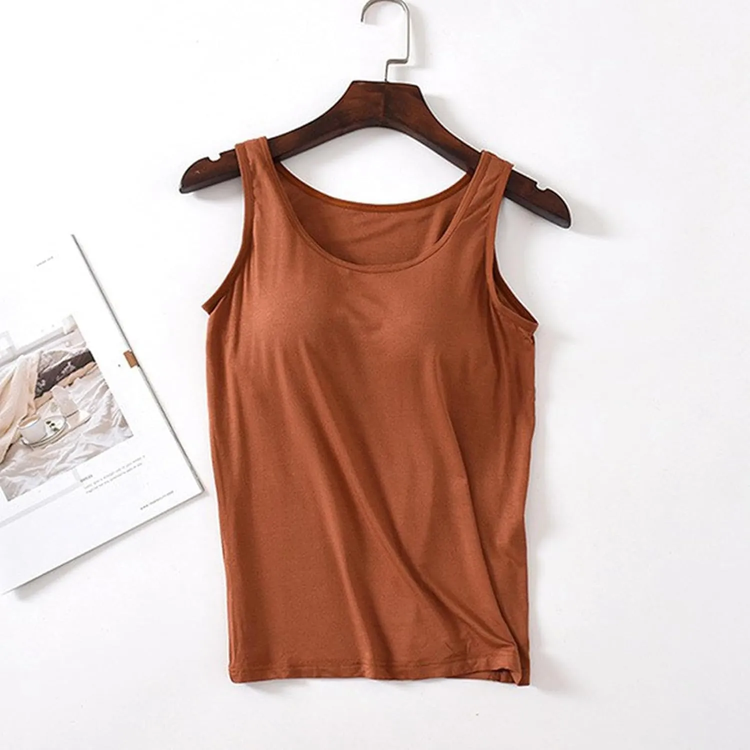 Women's Shelf Bra Tank Tops Adjustable Strap Soft Casual Camis Yoga Shirts Cotton Undershirt