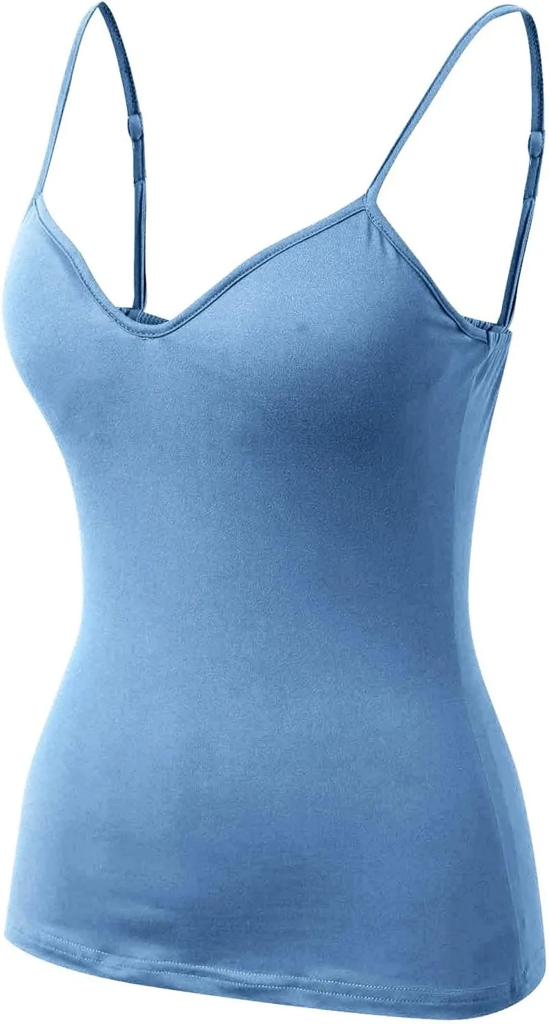 Womens Shelf Bra Tank Tops Adjustable Straps Basic Padded Camis Yoga Shirts Cotton Undershirt