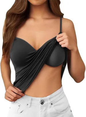 Womens Shelf Bra Tank Tops Adjustable Straps Basic Padded Camis Yoga Shirts Cotton Undershirt