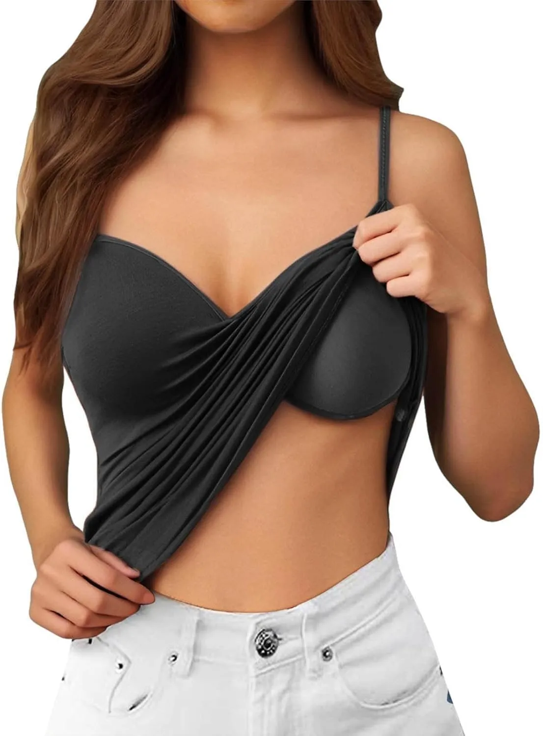Womens Shelf Bra Tank Tops Adjustable Straps Basic Padded Camis Yoga Shirts Cotton Undershirt