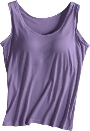 Womens Shelf Bra Tank Tops Adjustable Straps Basic Padded Camis Yoga Shirts Cotton Undershirt