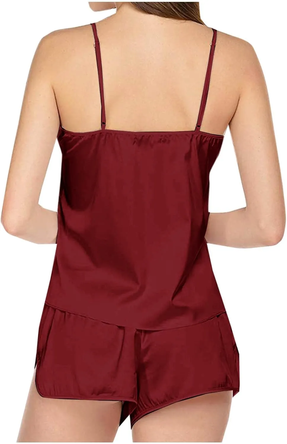 Womens silk Satin Pj Set Comfy Cami Sleepwear Sets 2 Piece Tank Tops and Boxer Shorts Pajamas Soft Sexy Loungewear Set