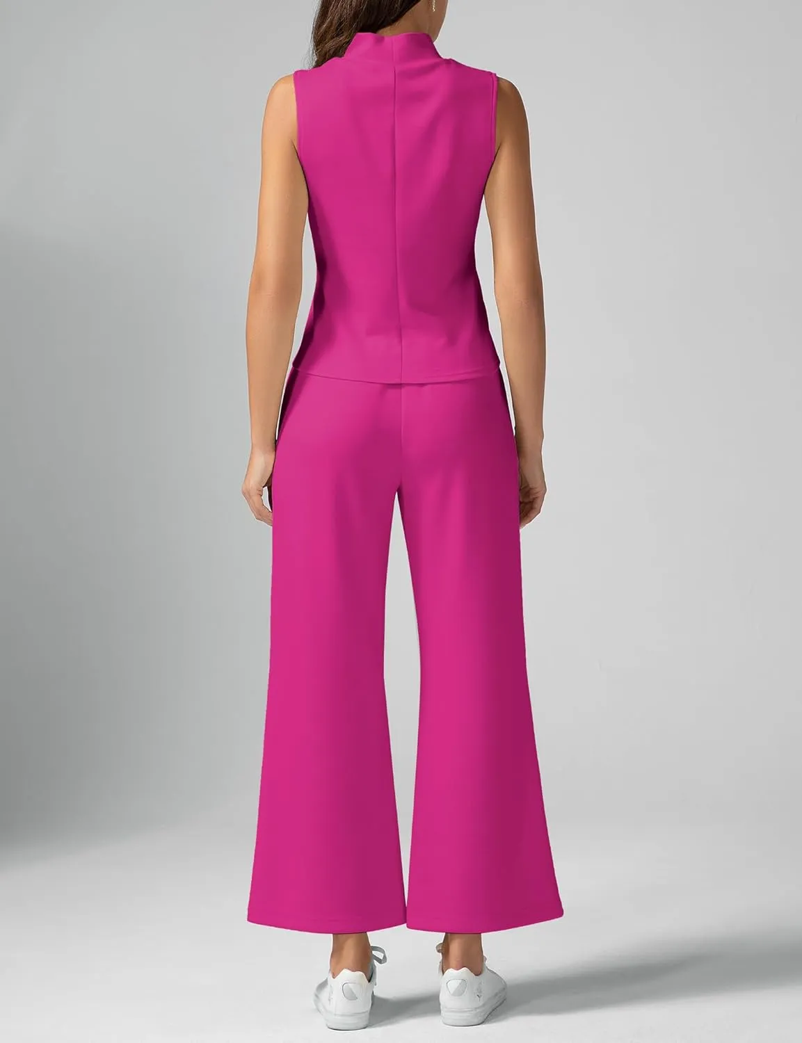 Women's Summer 2 Piece Outfits Mock Neck Tank Top Cropped Wide Leg Pants Lounge Sets 2025 Fashion Tracksuit