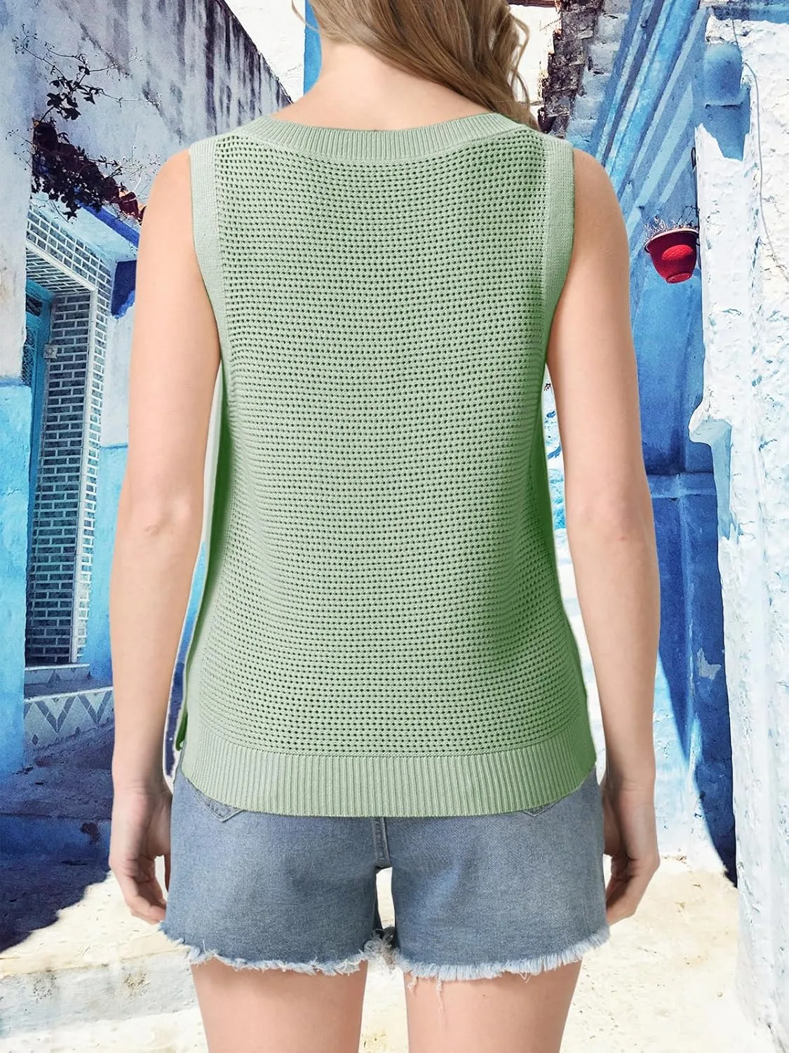 Womens Summer Sweater Vest Cropped Tank Tops 2025 Knit Sleeveless Hollow Out Fit Cami Vacation Casual Crop Tops