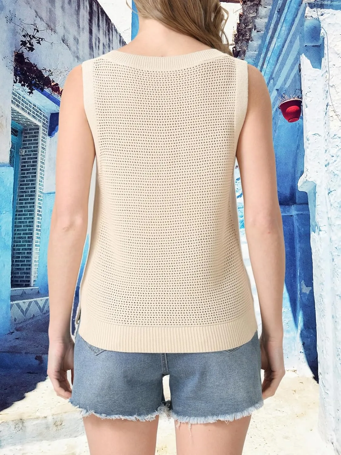 Womens Summer Sweater Vest Cropped Tank Tops 2025 Knit Sleeveless Hollow Out Fit Cami Vacation Casual Crop Tops