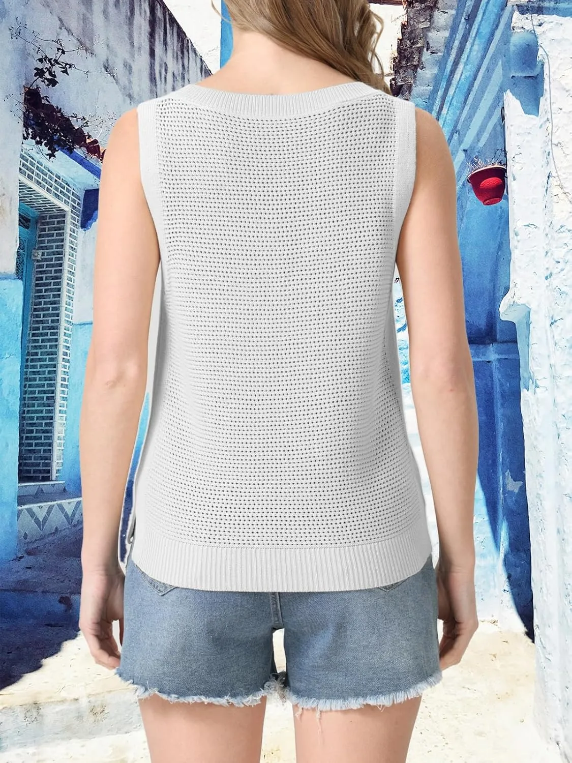 Womens Summer Sweater Vest Cropped Tank Tops 2025 Knit Sleeveless Hollow Out Fit Cami Vacation Casual Crop Tops