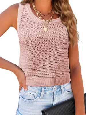 Womens Summer Sweater Vest Cropped Tank Tops 2025 Knit Sleeveless Hollow Out Fit Cami Vacation Casual Crop Tops