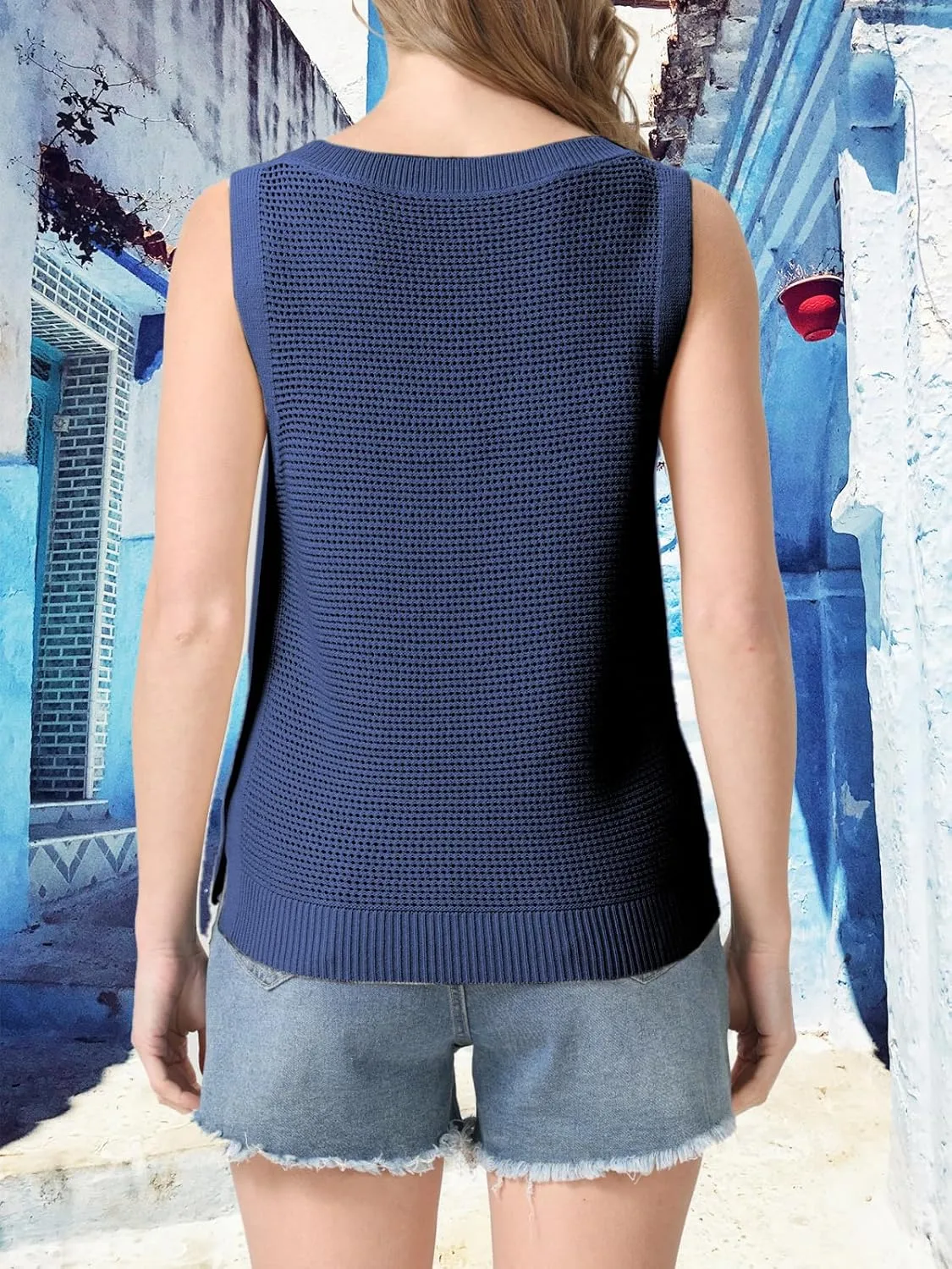 Womens Summer Sweater Vest Cropped Tank Tops 2025 Knit Sleeveless Hollow Out Fit Cami Vacation Casual Crop Tops