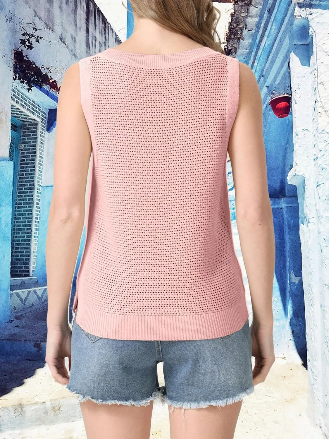 Womens Summer Sweater Vest Cropped Tank Tops 2025 Knit Sleeveless Hollow Out Fit Cami Vacation Casual Crop Tops