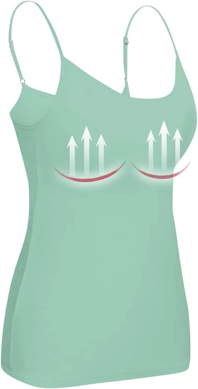 Womens Tank Tops with Built in Bra Adjustable Spaghetti Strap Camisole Shelf Bra Cotton Undershirts Layering Tank Tops