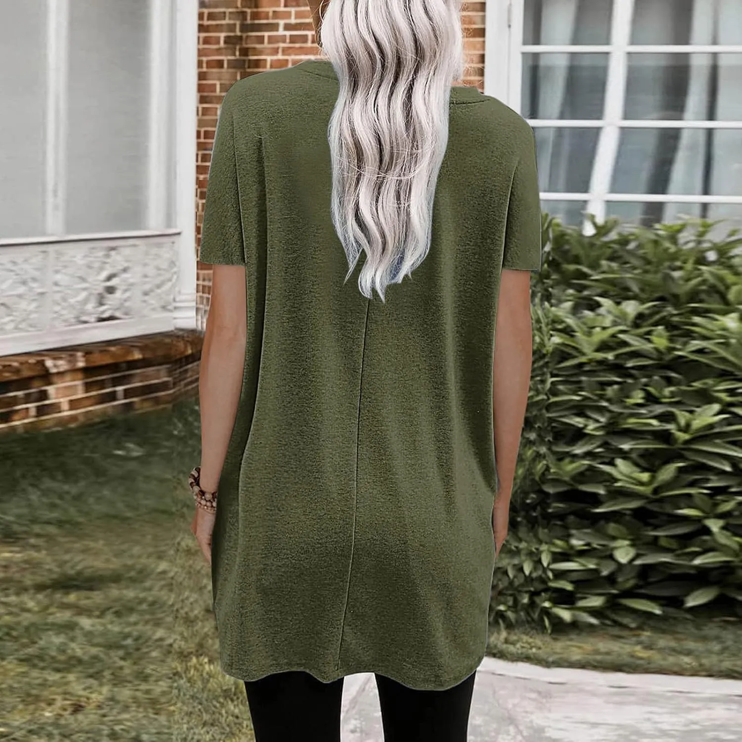 Womens Tunic Tops for Leggings Summer Short Sleeve Casual Long T Shirts Fashion Oversized Crew Neck Tops with Pockets