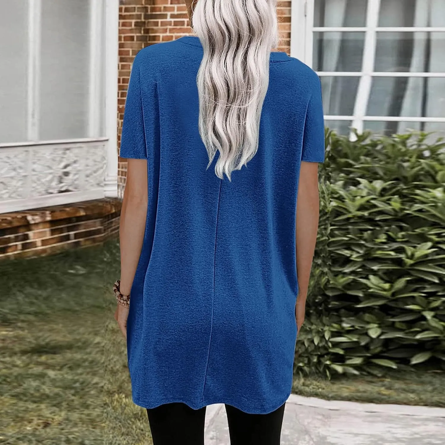 Womens Tunic Tops for Leggings Summer Short Sleeve Casual Long T Shirts Fashion Oversized Crew Neck Tops with Pockets