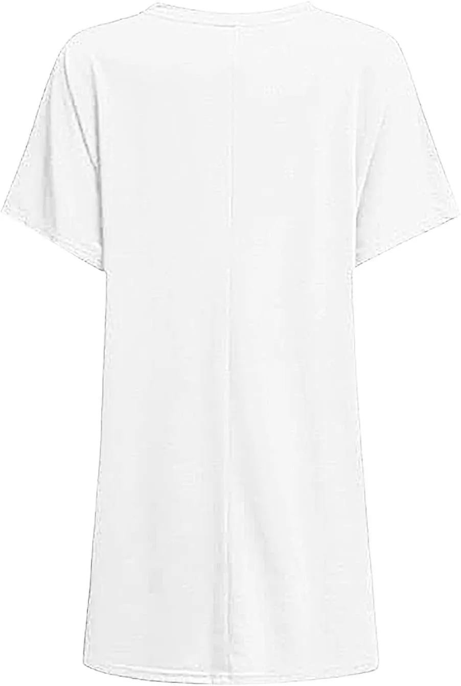 Womens Tunic Tops for Leggings Summer Short Sleeve Casual Long T Shirts Fashion Oversized Crew Neck Tops with Pockets