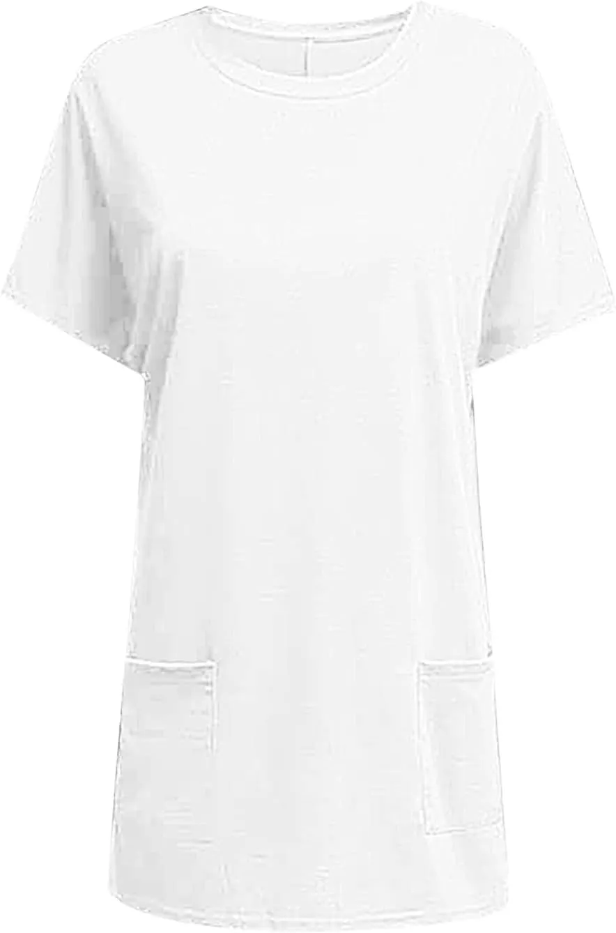 Womens Tunic Tops for Leggings Summer Short Sleeve Casual Long T Shirts Fashion Oversized Crew Neck Tops with Pockets
