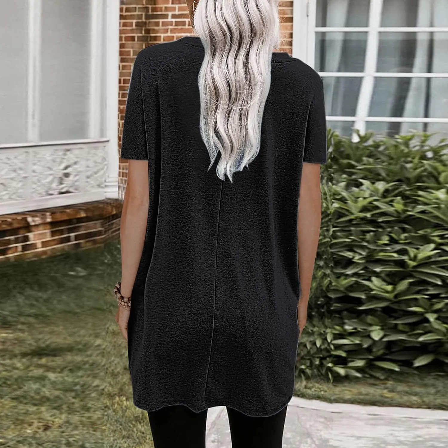 Womens Tunic Tops for Leggings Summer Short Sleeve Casual Long T Shirts Fashion Oversized Crew Neck Tops with Pockets