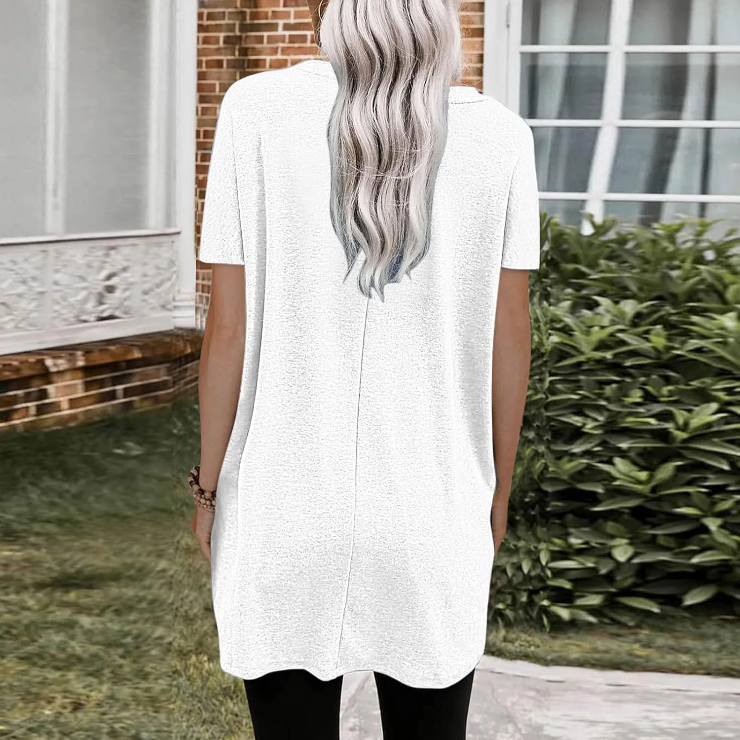 Womens Tunic Tops for Leggings Summer Short Sleeve Casual Long T Shirts Fashion Oversized Crew Neck Tops with Pockets