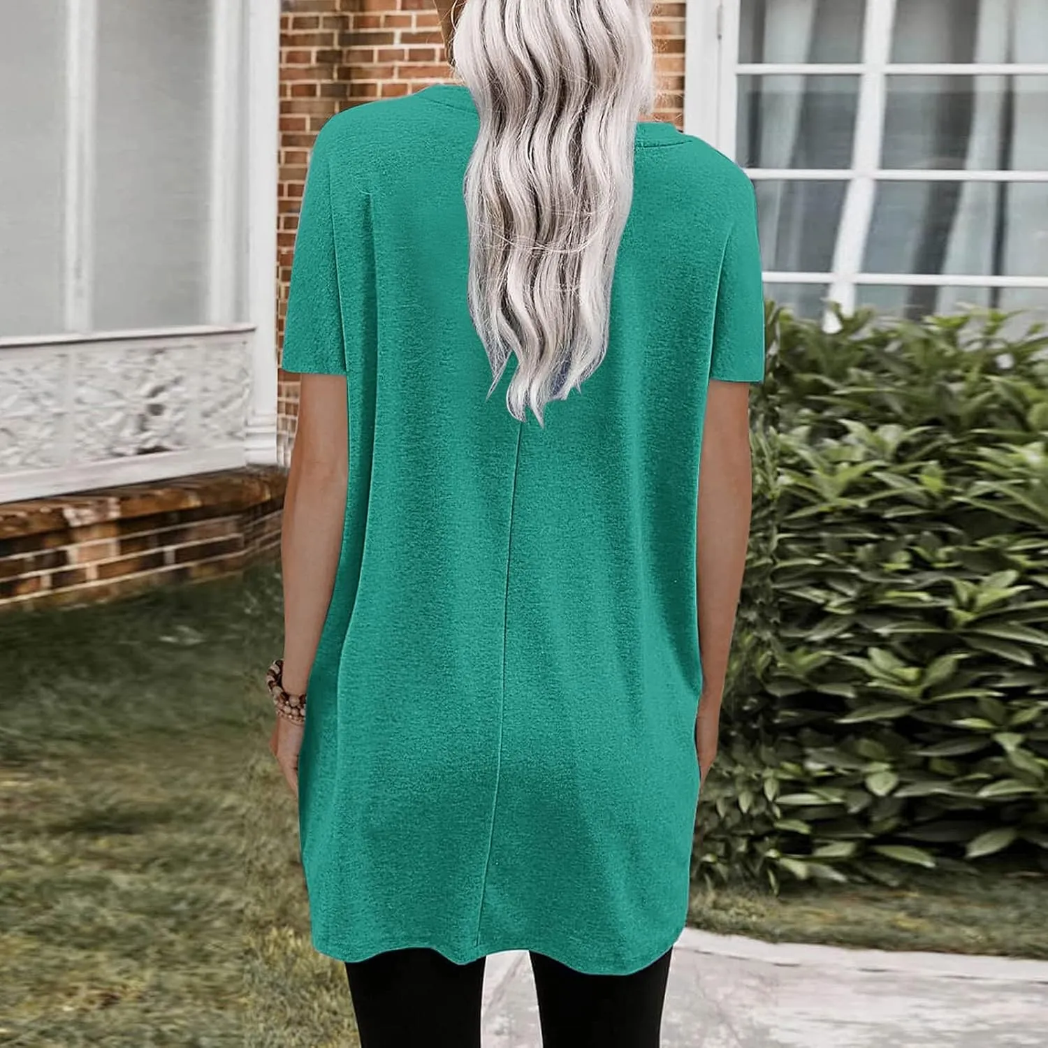 Womens Tunic Tops for Leggings Summer Short Sleeve Casual Long T Shirts Fashion Oversized Crew Neck Tops with Pockets