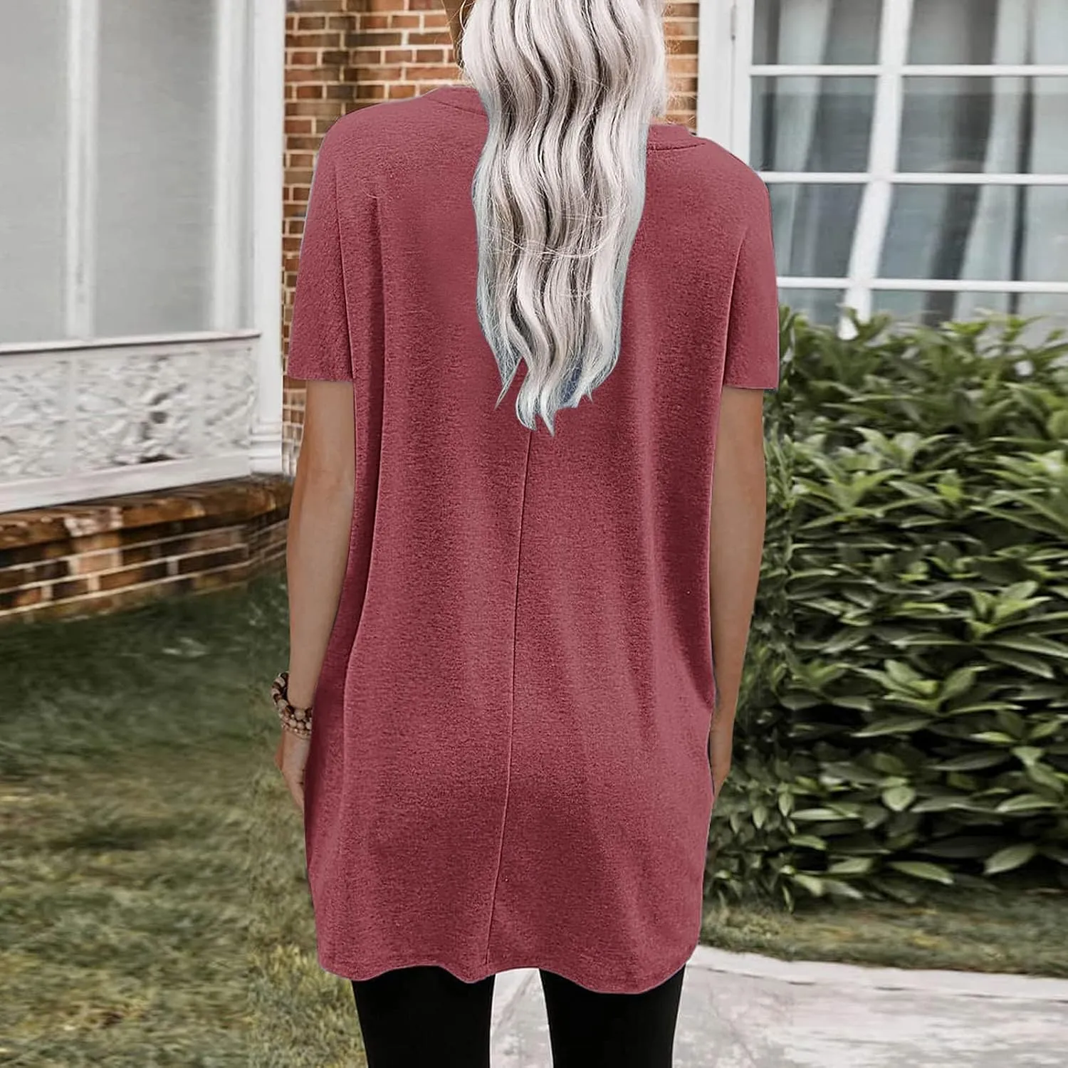 Womens Tunic Tops for Leggings Summer Short Sleeve Casual Long T Shirts Fashion Oversized Crew Neck Tops with Pockets