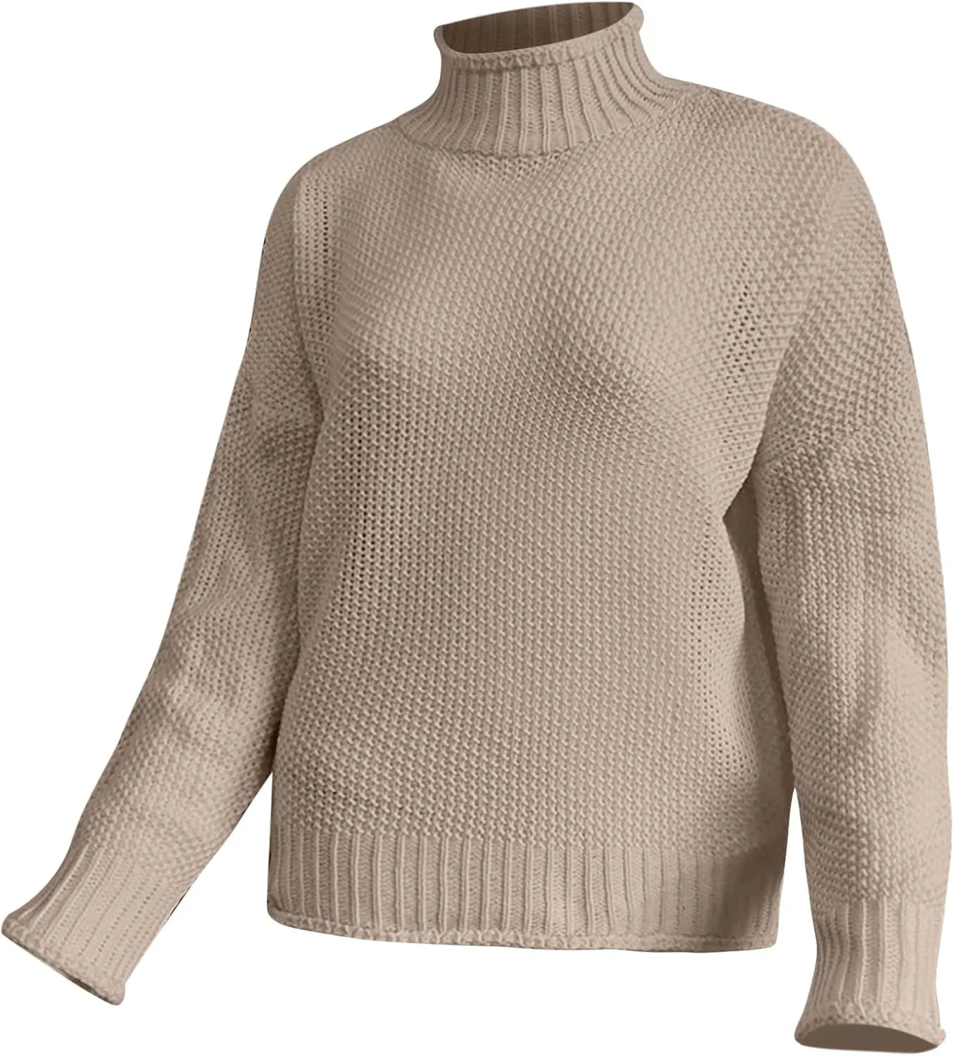 Women's Turtleneck Sweater 2024 Sleeve Knit Solid Color Sweater Pullover Top Fall Tops Cute