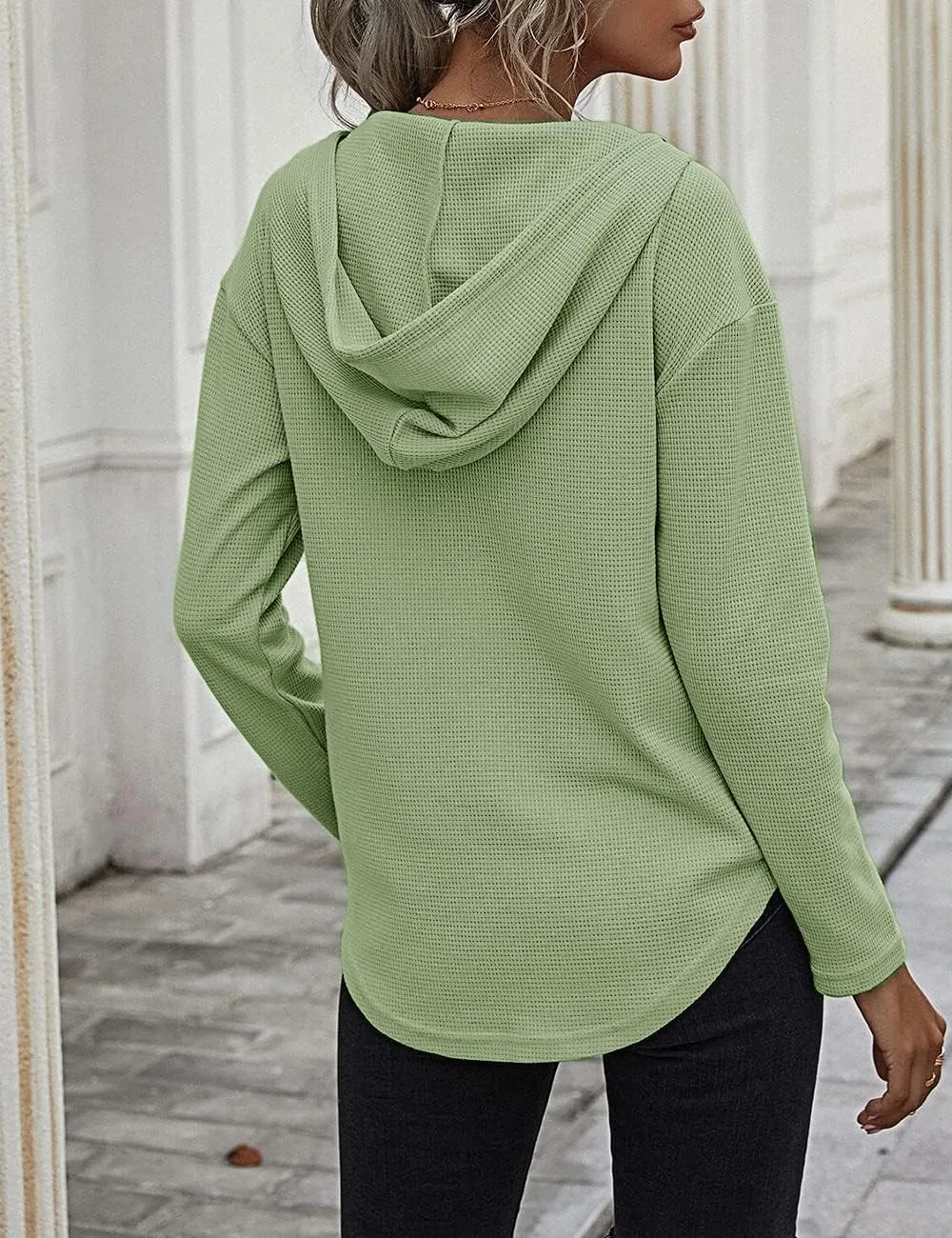 Women's V Neck Hoodies Long Sleeve Sweatshirt Drawstring Pullover Tops with Pocket