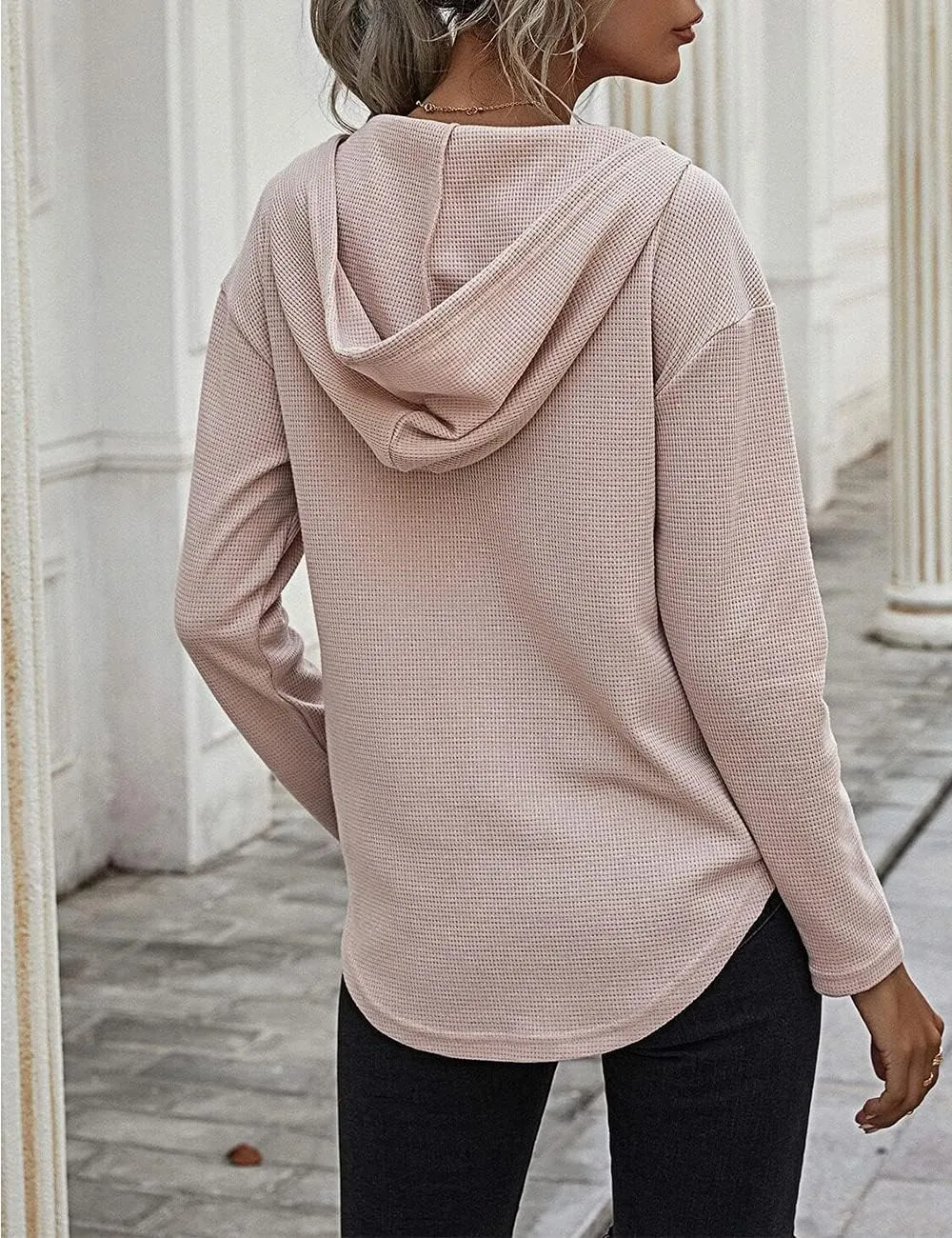 Women's V Neck Hoodies Long Sleeve Sweatshirt Drawstring Pullover Tops with Pocket