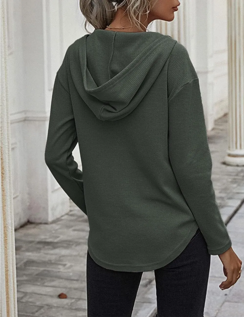 Women's V Neck Hoodies Long Sleeve Sweatshirt Drawstring Pullover Tops with Pocket