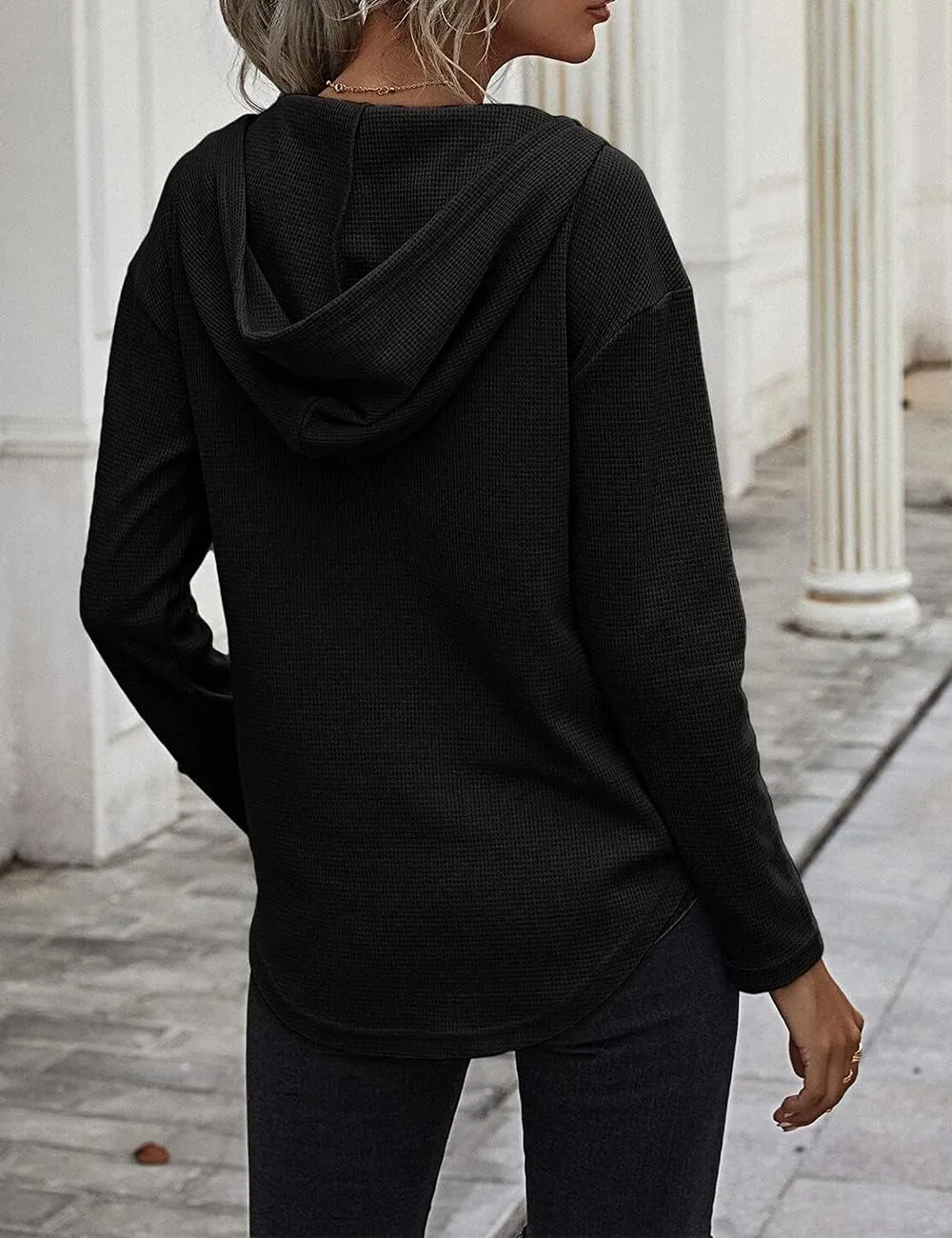 Women's V Neck Hoodies Long Sleeve Sweatshirt Drawstring Pullover Tops with Pocket