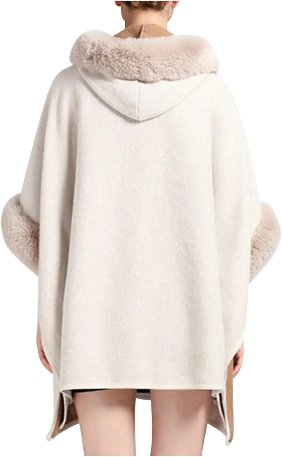 Women's Warm Faux Fur Trim Layer Cardigan Cloak Shawl Wraps Coat Cold Weather Shawls Oversized Cape
