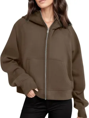 Womens Zip Up Hoodies Cropped Sweatshirts Fleece Jackets Fall Outfits Casual Hooded Tops Winter Clothes