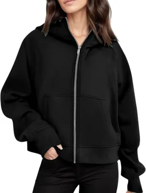 Womens Zip Up Hoodies Cropped Sweatshirts Fleece Jackets Fall Outfits Casual Hooded Tops Winter Clothes