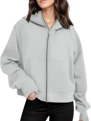 Womens Zip Up Hoodies Cropped Sweatshirts Fleece Jackets Fall Outfits Casual Hooded Tops Winter Clothes