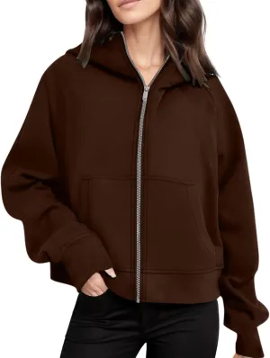 Womens Zip Up Hoodies Cropped Sweatshirts Fleece Jackets Fall Outfits Casual Hooded Tops Winter Clothes