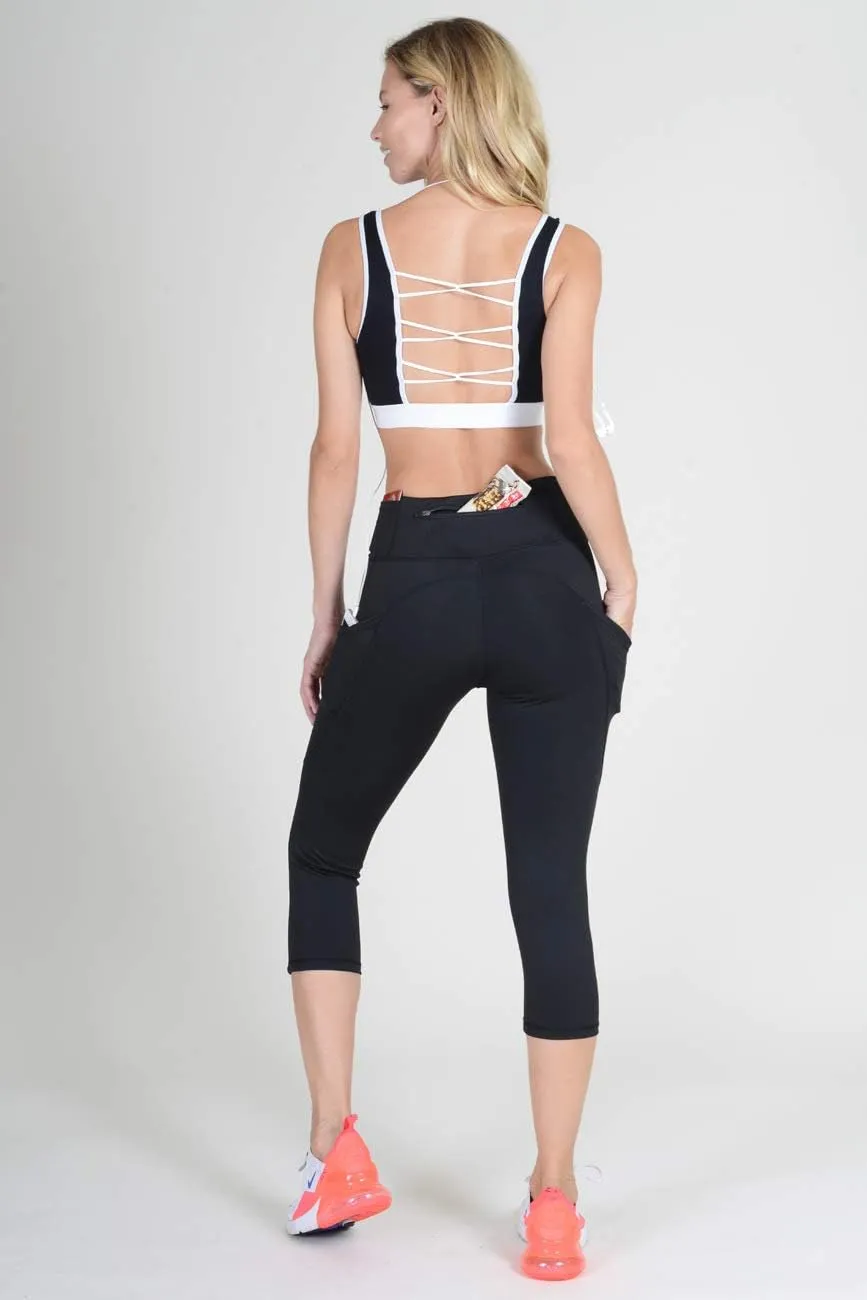 YELETE Women's Jogging Pants High Waist Lattice Ankle Cutout Workout Leggings with Pockets