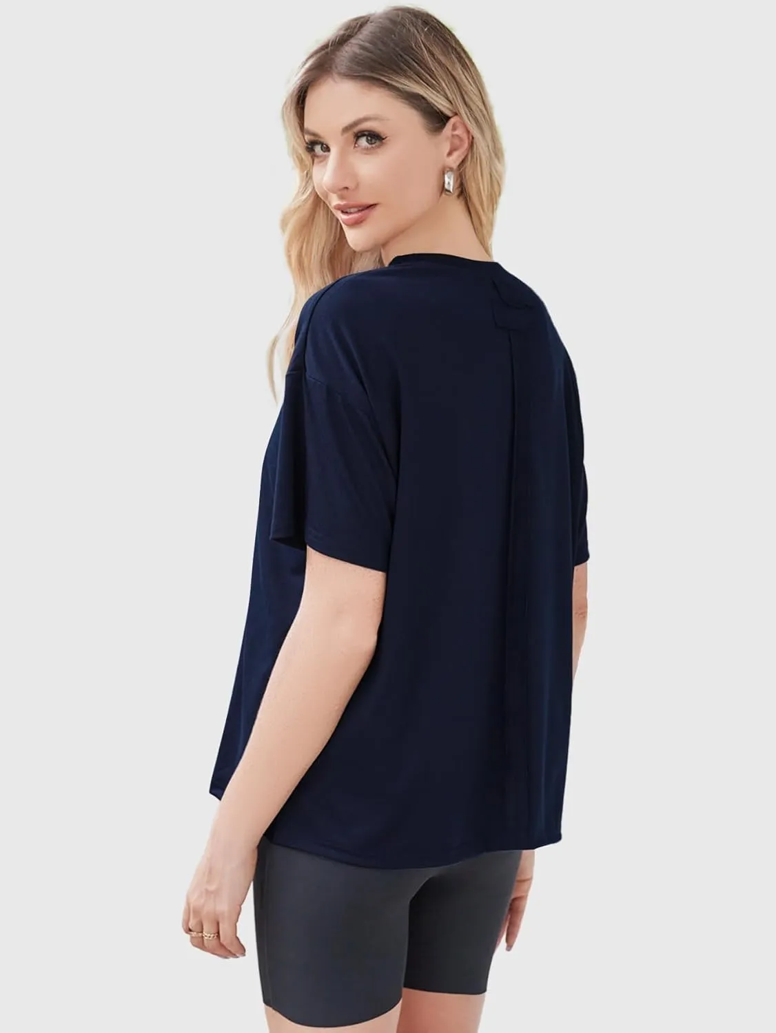 YKR Oversized T Shirts for Women Short Sleeve Crewneck Drop Shoulder Summer Tops Casual Loose Fit Side Slit Basic Tee Shirts