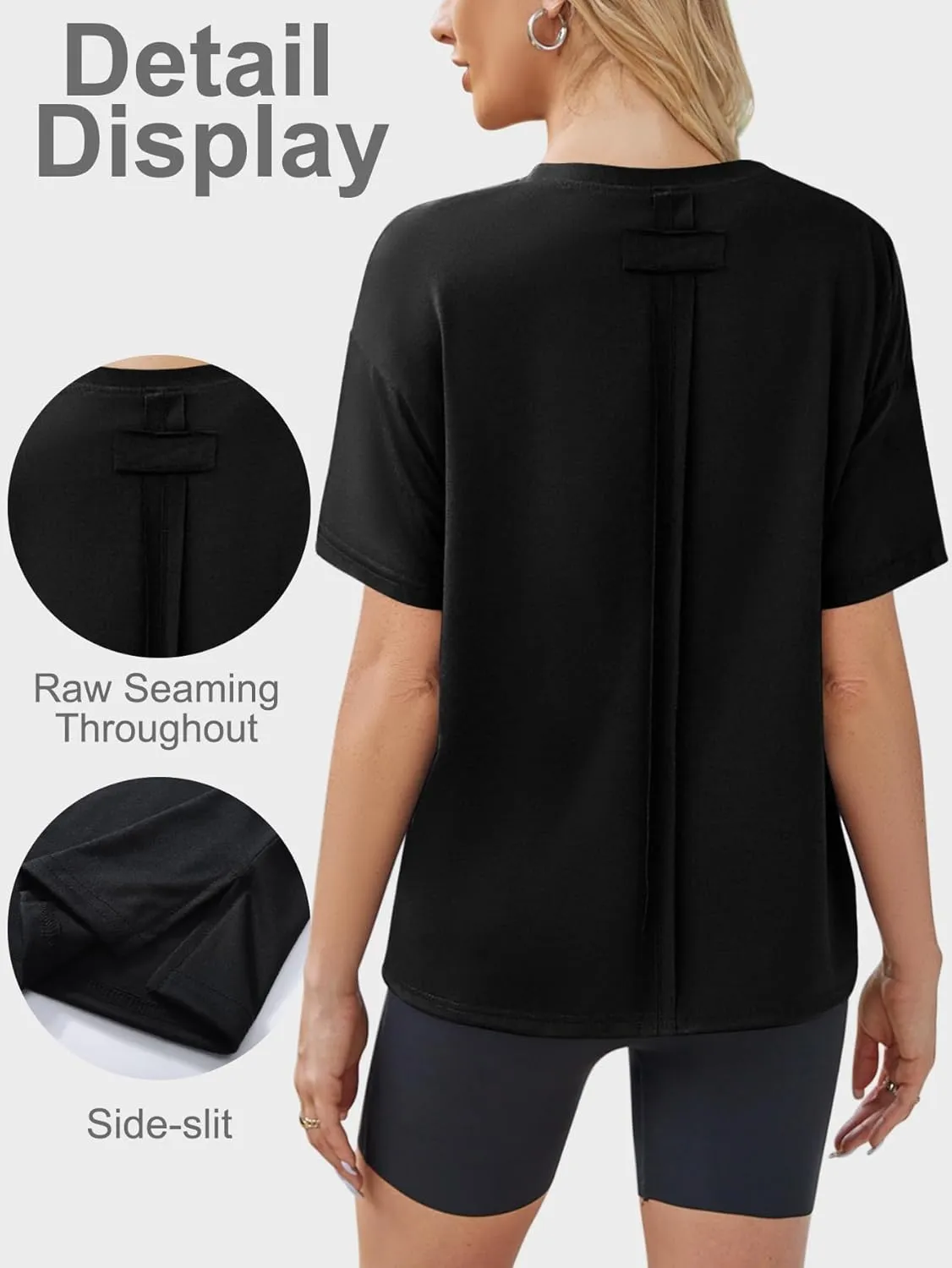 YKR Oversized T Shirts for Women Short Sleeve Crewneck Drop Shoulder Summer Tops Casual Loose Fit Side Slit Basic Tee Shirts