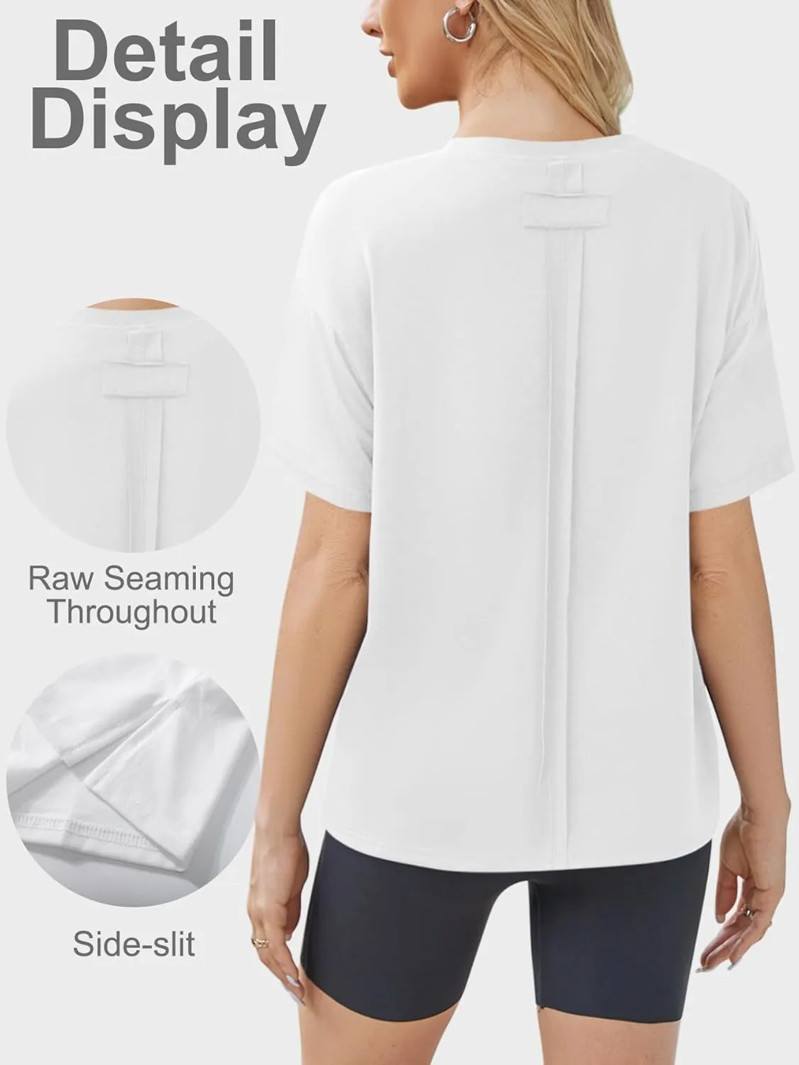 YKR Oversized T Shirts for Women Short Sleeve Crewneck Drop Shoulder Summer Tops Casual Loose Fit Side Slit Basic Tee Shirts