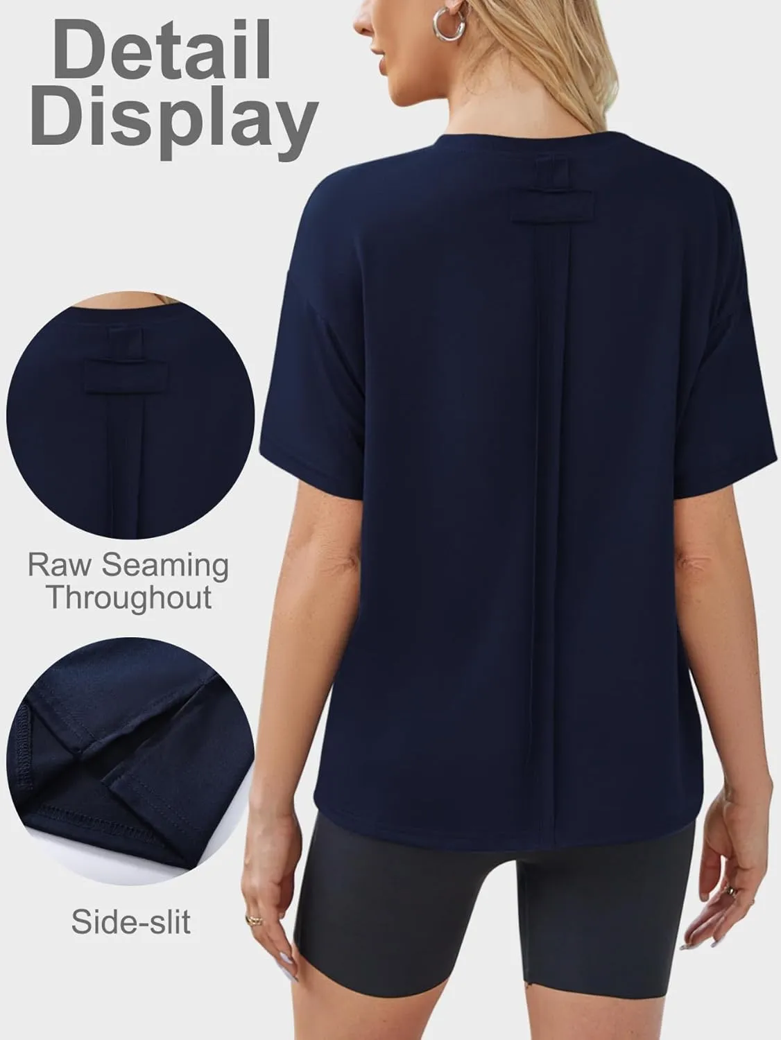 YKR Oversized T Shirts for Women Short Sleeve Crewneck Drop Shoulder Summer Tops Casual Loose Fit Side Slit Basic Tee Shirts