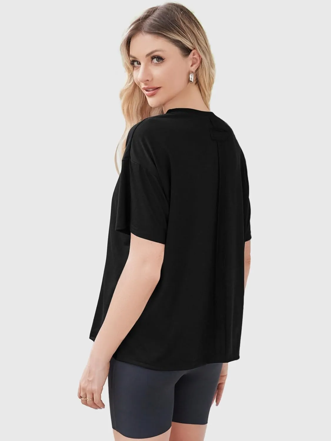 YKR Oversized T Shirts for Women Short Sleeve Crewneck Drop Shoulder Summer Tops Casual Loose Fit Side Slit Basic Tee Shirts