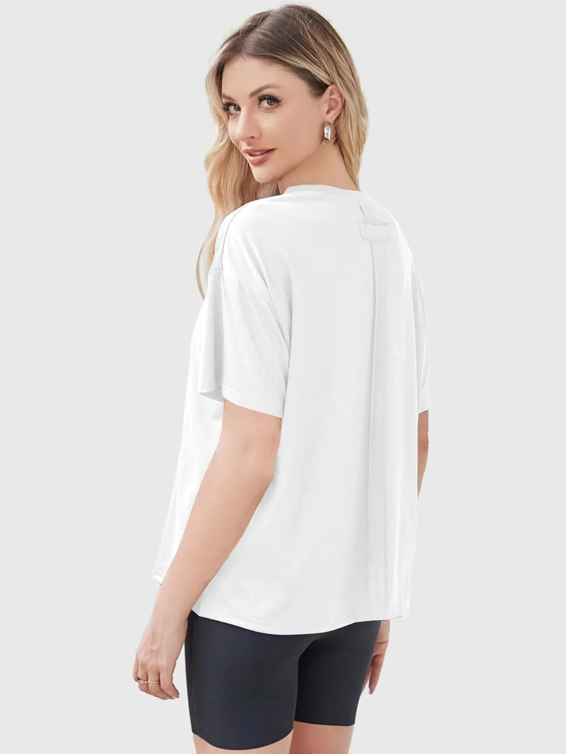 YKR Oversized T Shirts for Women Short Sleeve Crewneck Drop Shoulder Summer Tops Casual Loose Fit Side Slit Basic Tee Shirts