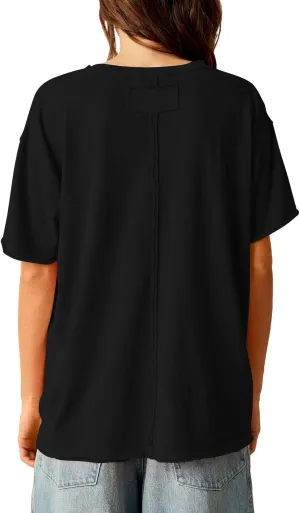 YKR Oversized T Shirts for Women Short Sleeve Crewneck Drop Shoulder Summer Tops Casual Loose Fit Side Slit Basic Tee Shirts