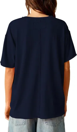 YKR Oversized T Shirts for Women Short Sleeve Crewneck Drop Shoulder Summer Tops Casual Loose Fit Side Slit Basic Tee Shirts