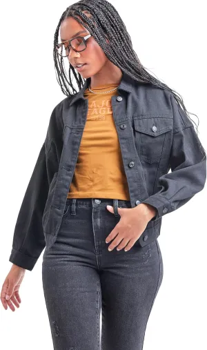 YMI Women's Junior 80's Denim Oversized Jacket