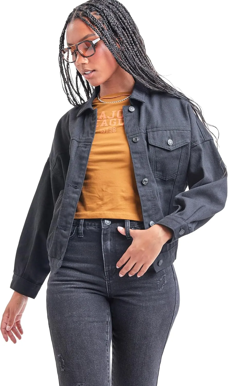 YMI Women's Junior 80's Denim Oversized Jacket