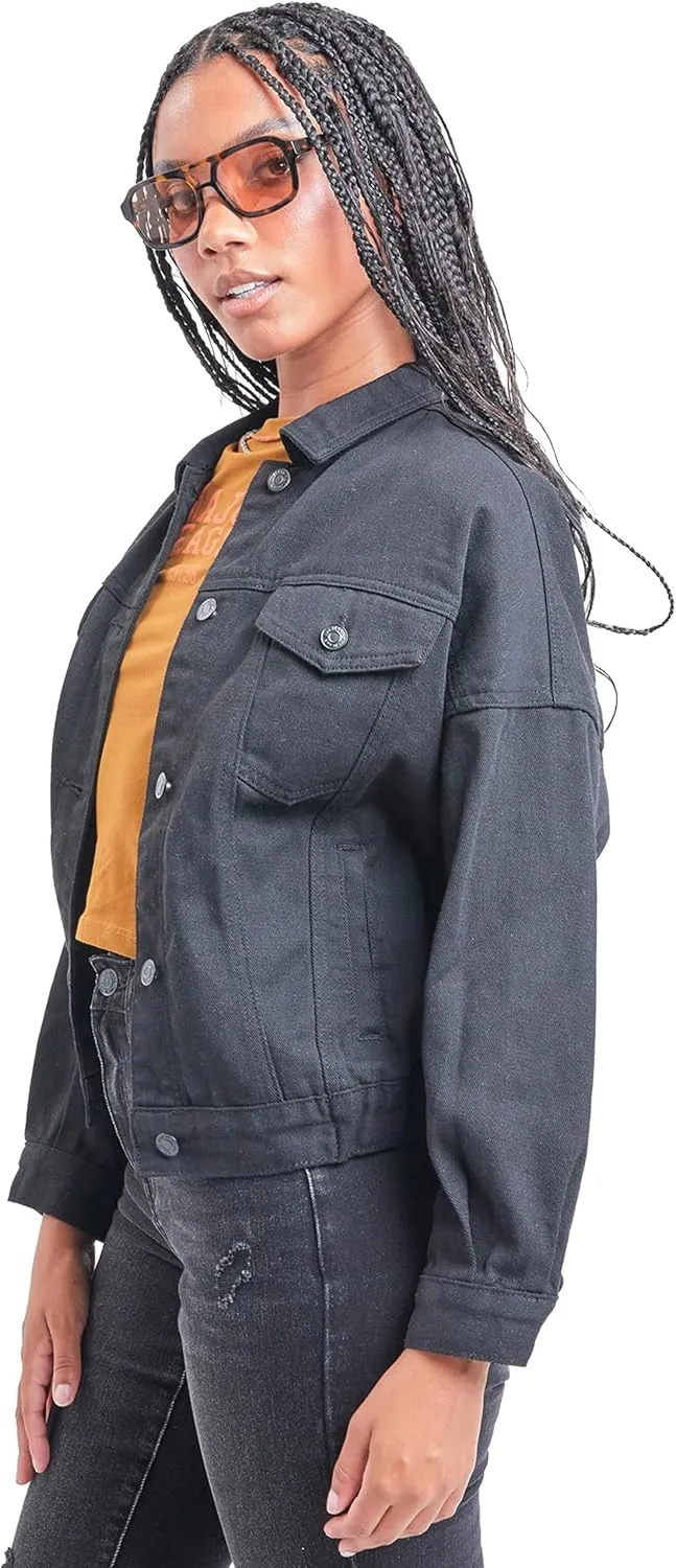 YMI Women's Junior 80's Denim Oversized Jacket